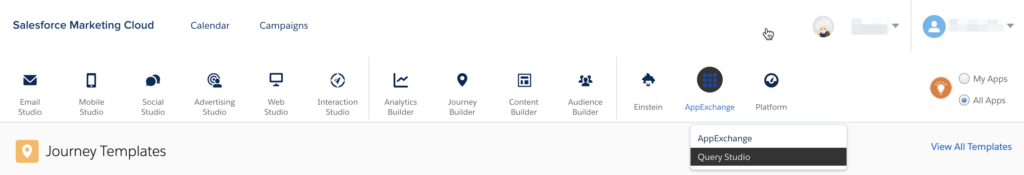 Marketing Cloud Hacks - Export Query Studio Results - Step 1 - Navigate to Query Studio