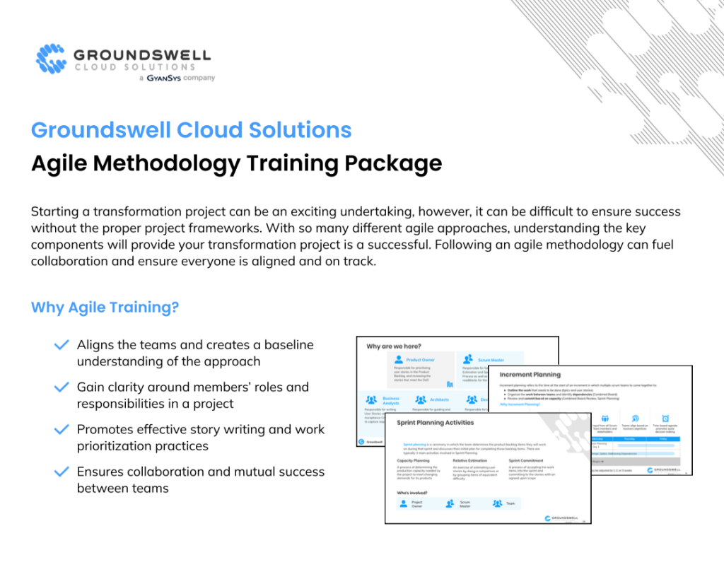 A screenshot of Groundswell Cloud Solutions' Agile Methodology Training Package 