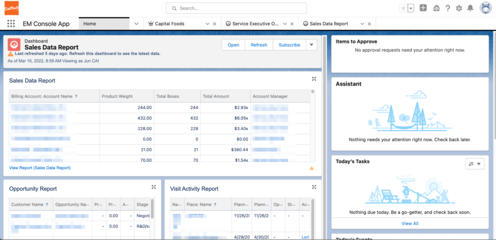 Here is Meat's in-system view of their Sales Dashboard